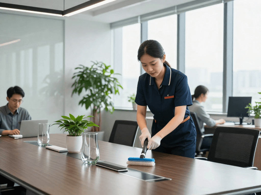 Büroreinigung Göttingen: Professionelle Reinigungskräfte reinigen ein modernes Büro mit frischem Look und gepflegter Atmosphäre.