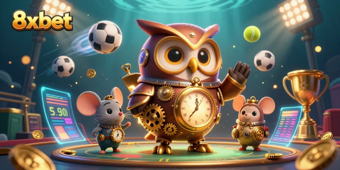 Experience the thrill of betting with 8xbet's dynamic casino elements illustrated in a vibrant steampunk scene.