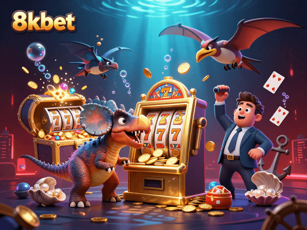 Experience the excitement of 8xbet with a dramatic scene of casino characters and jackpot action.