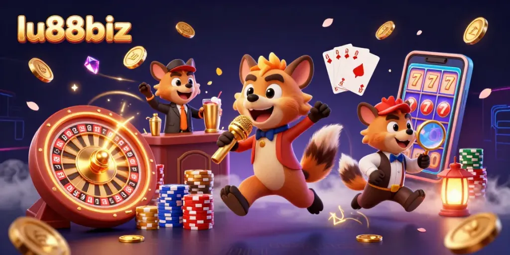 Experience winning moments at lu88biz with hyenas in a vibrant casino scene.