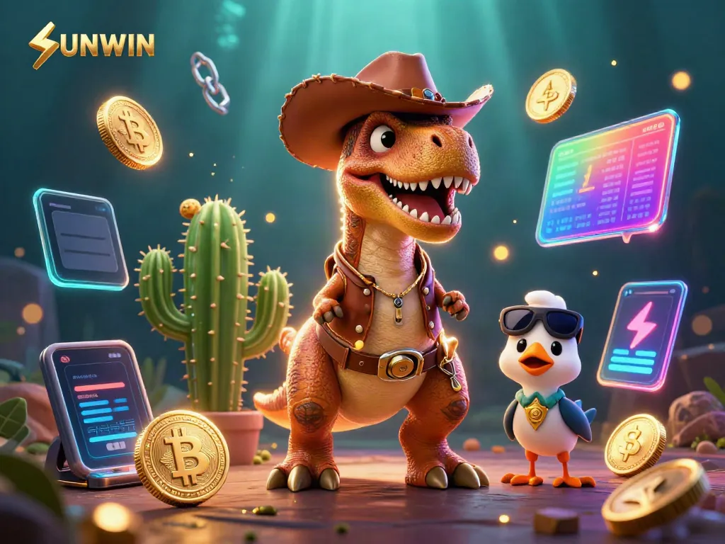 Engage in thrilling gameplay at SUNWIN with dynamic T-Rex and friends in vibrant casino action.