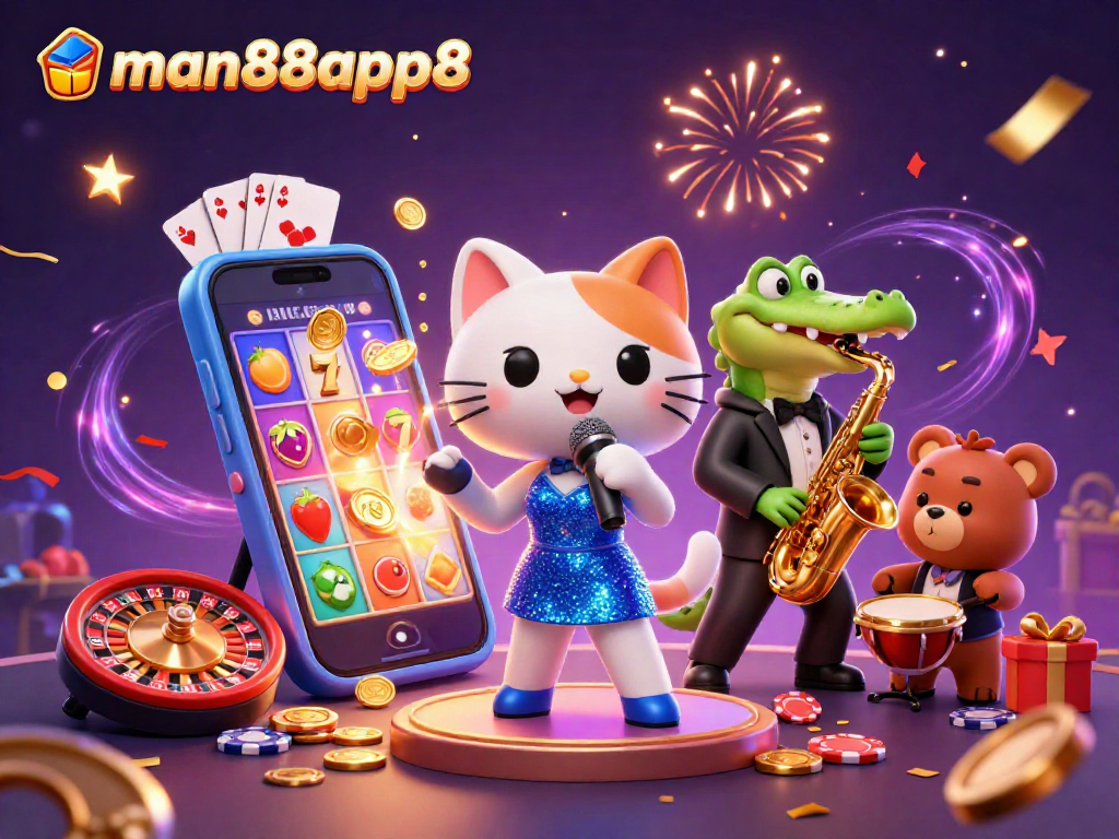 Experience thrilling wins with man88app8 at the casino, featuring vibrant characters and exciting games.
