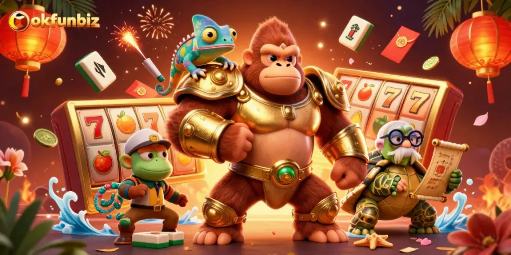 Experience exciting gameplay at okfunbiz with vibrant characters and thrilling slot elements.