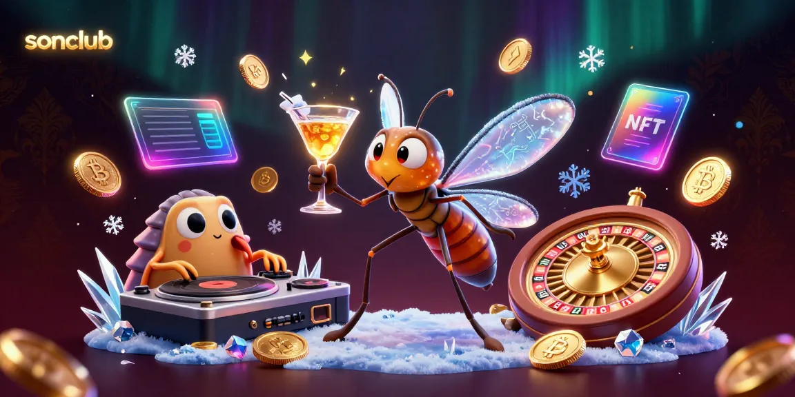 Experience the thrilling vibe at sonclub with a unique 3D casino scene featuring a vibrant mascot, DJ, and roulette wheel.