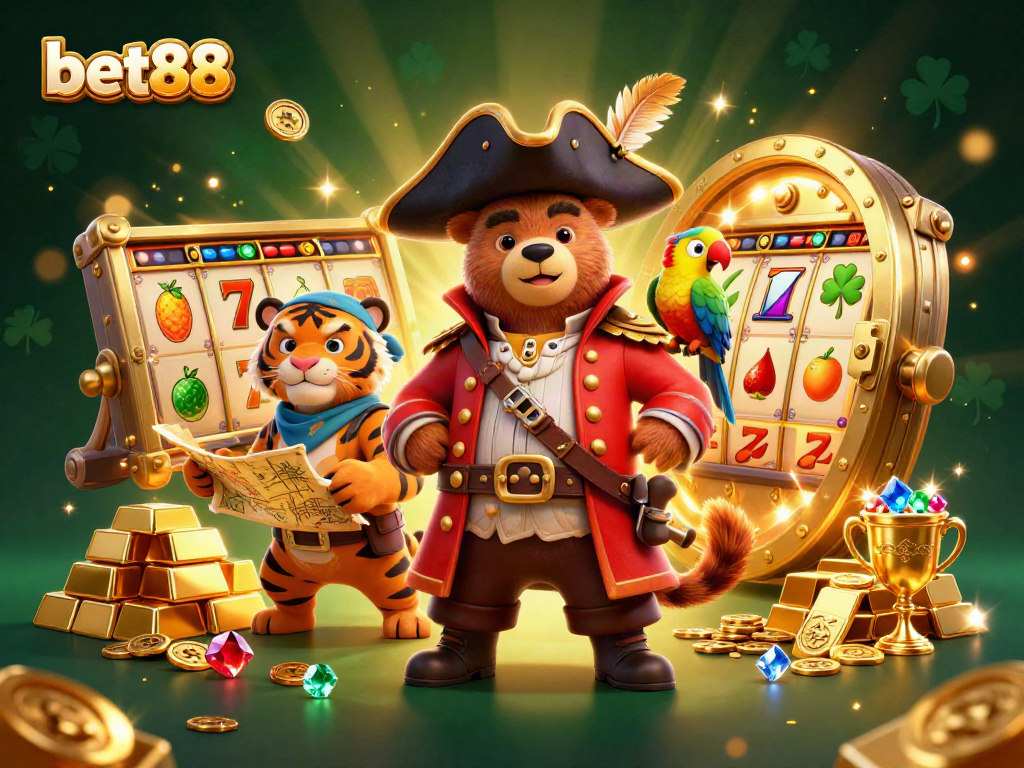 Experience thrilling wins with bet88's vibrant 3D casino adventure, featuring slots and treasure elements.