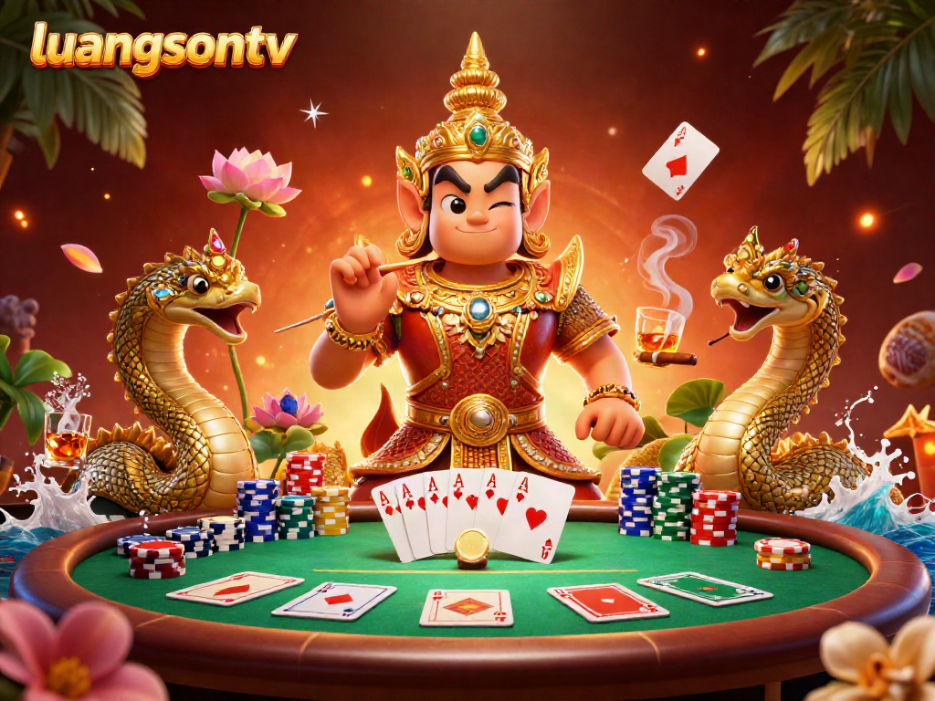 Experience the excitement of luongsontv with a vibrant, detailed scene capturing a sacred guardian amidst a dynamic gambling atmosphere.