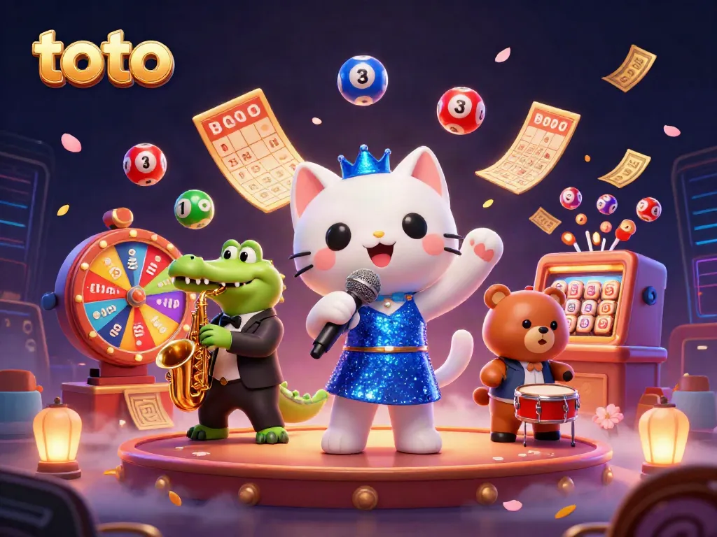 Experience thrilling games with toto at this lively casino scene filled with vibrant characters.