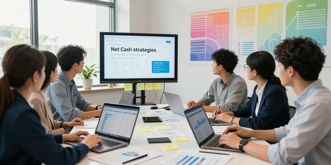 El equipo analizando estrategias de netcash en un moderno espacio de trabajo.