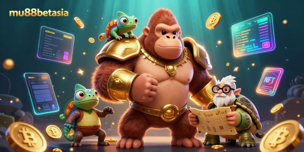 Experience the thrill of mu88betasia with a powerful gorilla king, vibrant crypto elements, and underwater effects.
