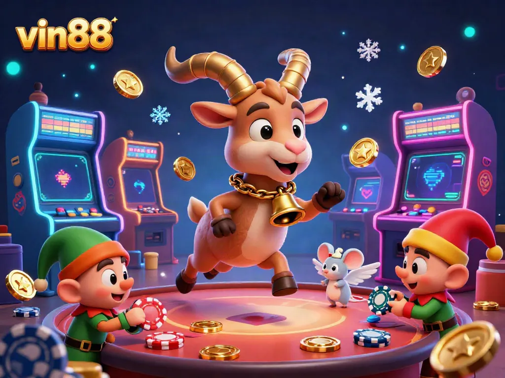 Experience the thrilling fun at vin88's holiday-themed casino with Krampus, angel mice, and elf gremlins!