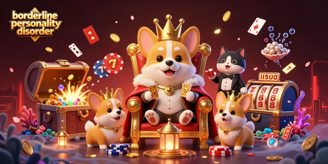 Engaging 3D illustration of a corgi king at a casino, embodying borderline personality disorder themes for gamblers