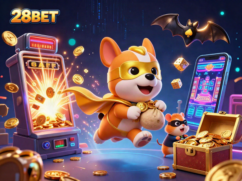 Experience thrilling wins with 28BET in an exciting casino atmosphere showcasing animated characters and vibrant game elements.