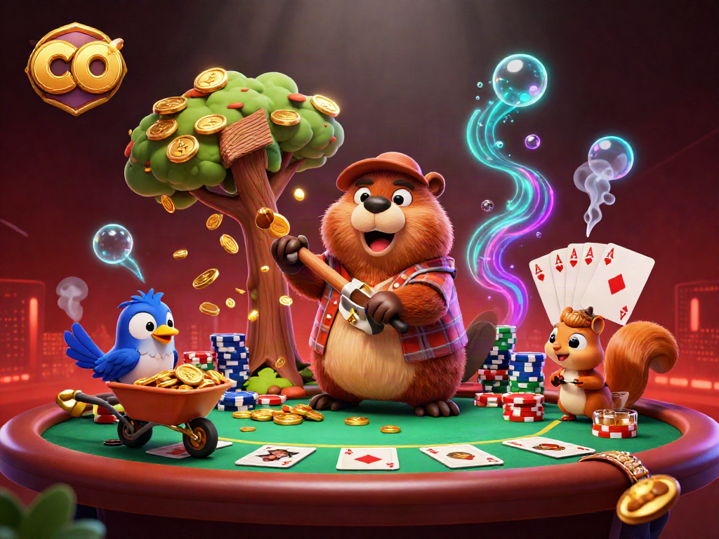 Engage with thrilling casino action featuring a beaver and friends collecting golden coins in a lively scene at co.