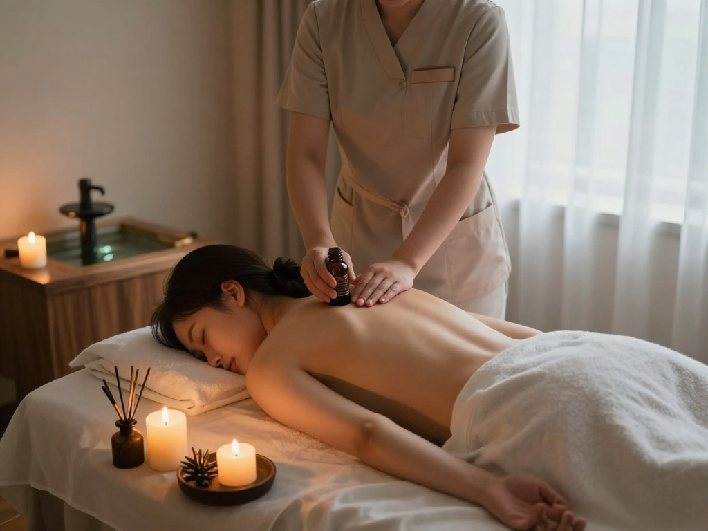 Relaxing 안양출장마사지 scene in a tranquil spa with soothing ambiance.