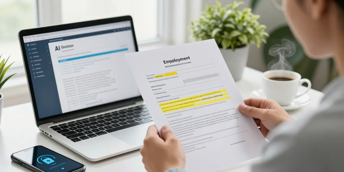 Arbeitszeugnis prüfen in sicherer Analyseumgebung mit Laptop und Arbeitszeugnis.