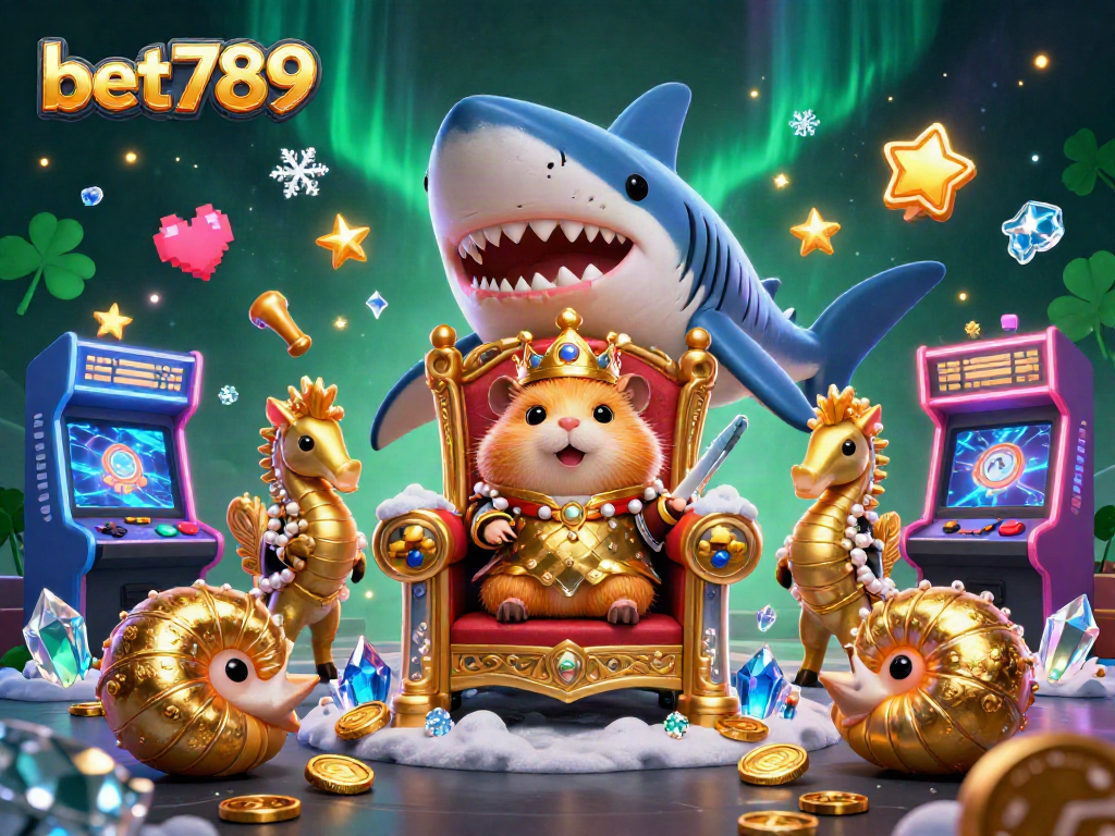 Experience the vibrant excitement of bet789 with a golden hamster king in a colorful casino-themed illustration.