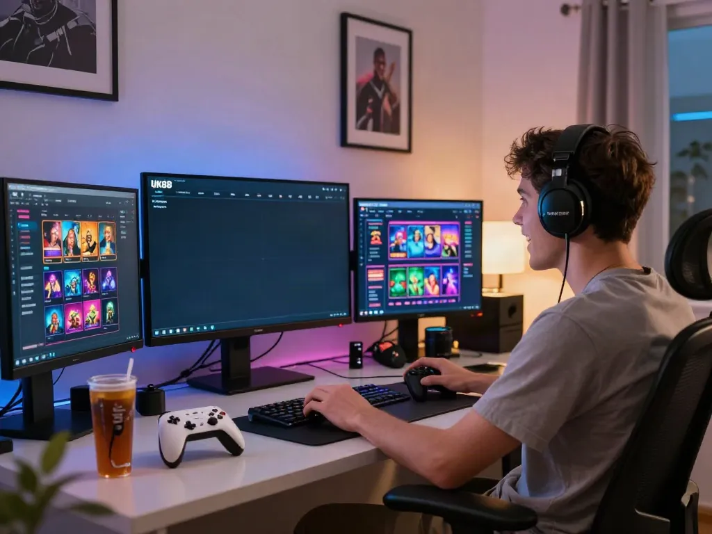 Exciting gaming scene at home showcasing UK88 online platform experience.