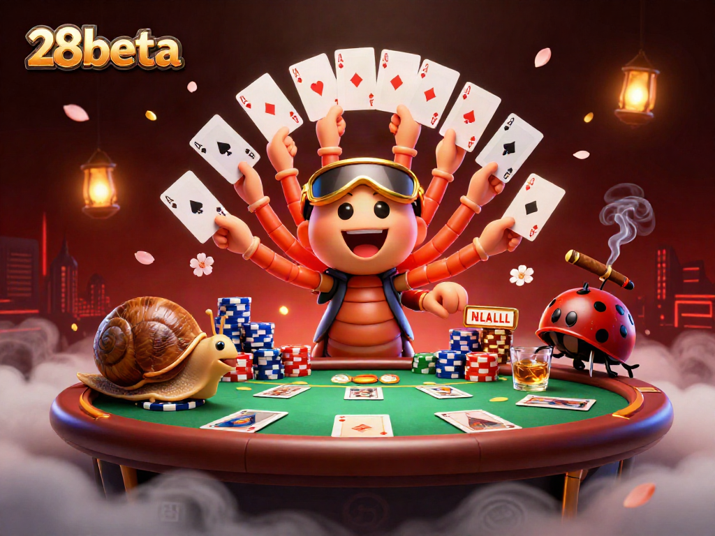 Engage in thrilling gameplay at 28beta with a lively cartoon casino scene featuring dynamic card dealer action.