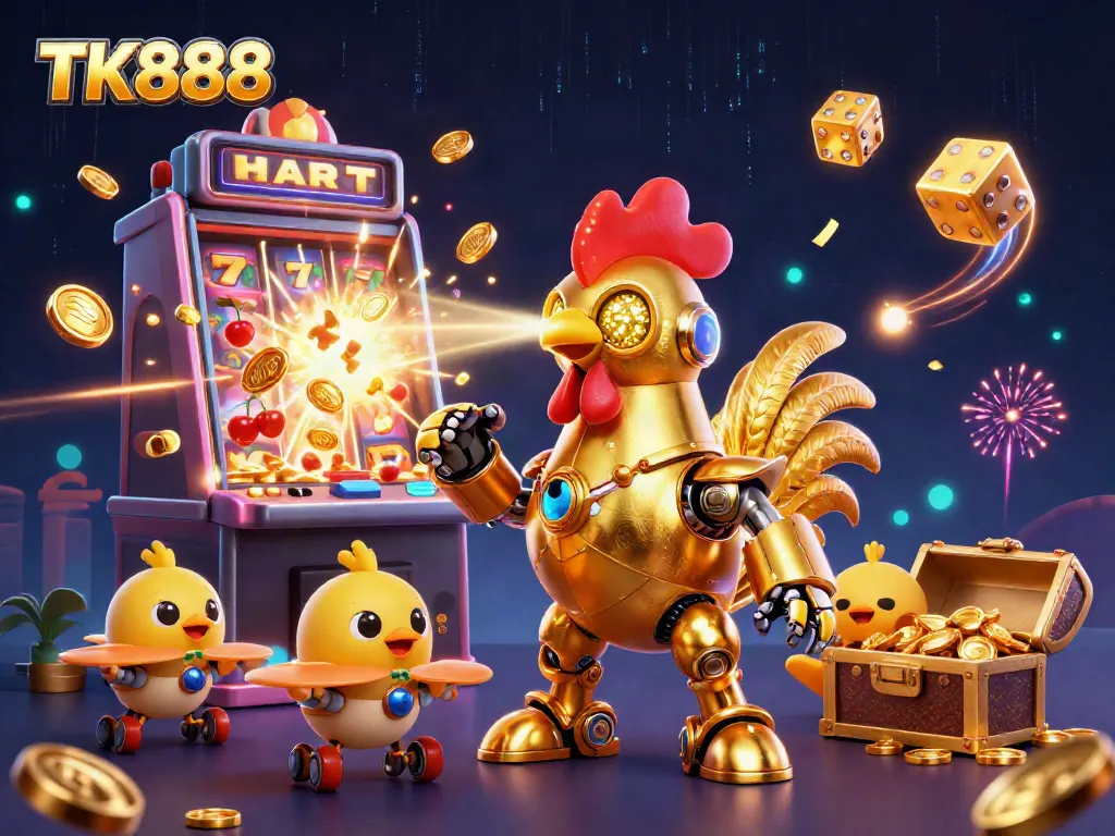 Engage with vibrant gaming action in TK888's immersive 3D casino scene showcasing animated characters and thrilling slots.