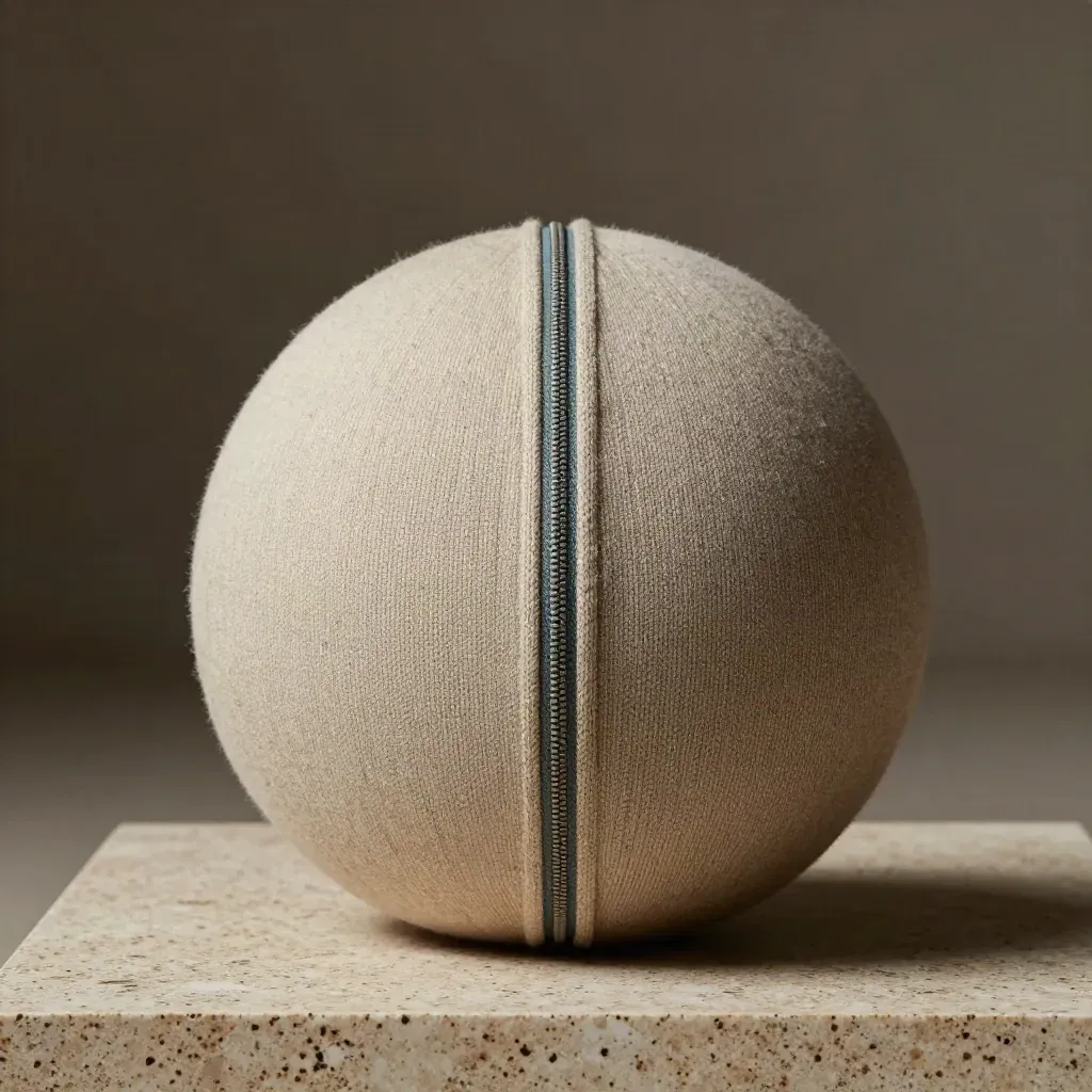 Macro von einem Sitzball-Cover aus Strick mit sichtbarer Naht und feiner Struktur.