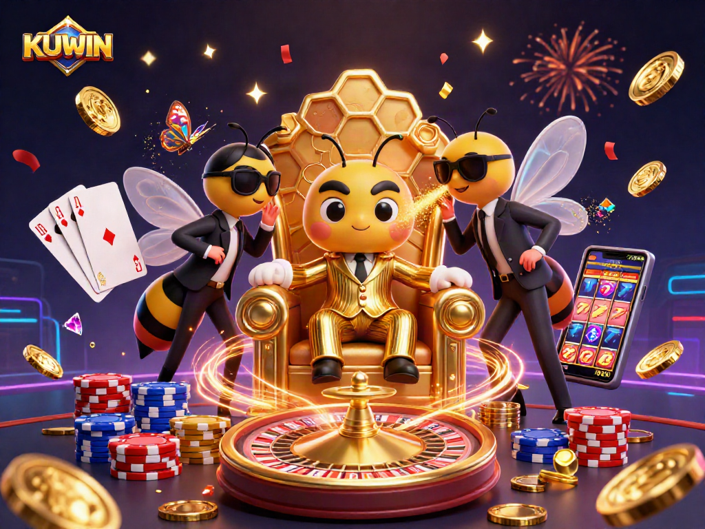 KUWIN offers thrilling gameplay with a bumblebee mob boss in a casino setting, surrounded by dynamic game elements.