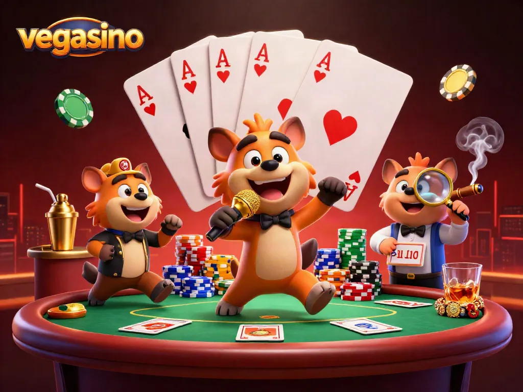 Experience the excitement of vegasino with hyenas running a comedy casino night full of poker, drinks, and laughter.