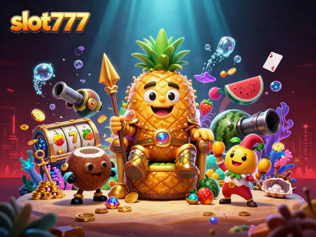 Slot777 strategi menang dengan raja nanas emas dan elemen kasino yang menarik