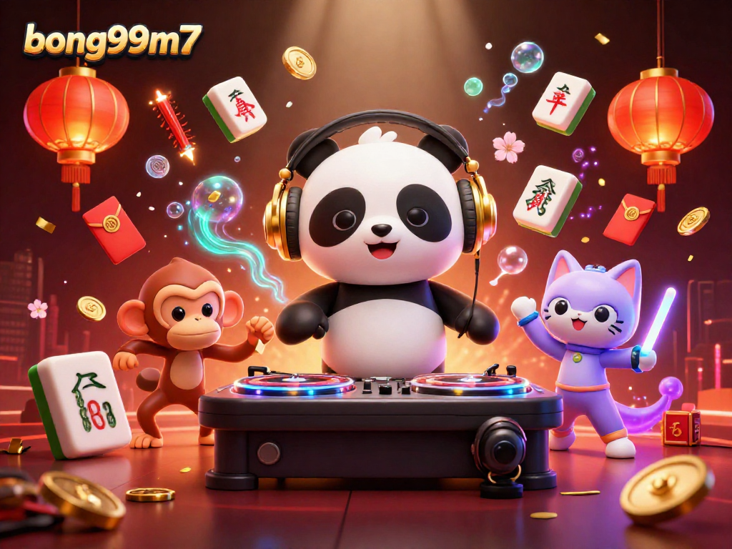 Bong99m7 showcases a lively 3D cartoon DJ panda spinning roulette wheels, captivating players with rich casino visuals and vibrant characters.