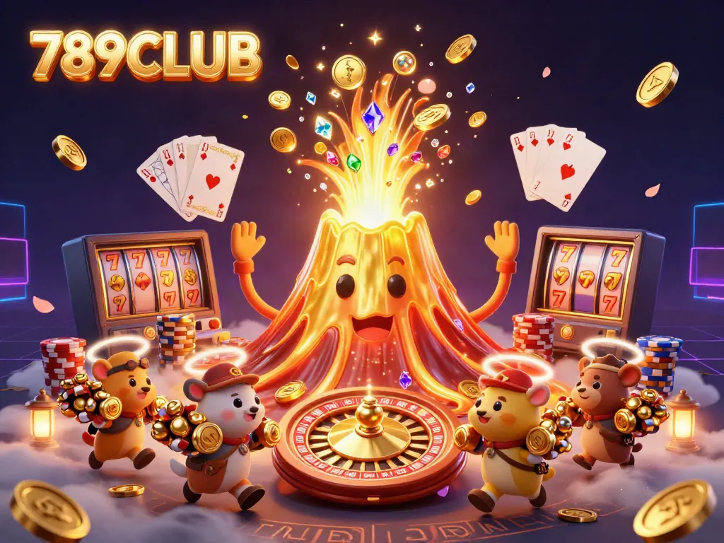 Experience the thrill of winning at 789CLUB with a dynamic casino scene full of gold coins and treasures.