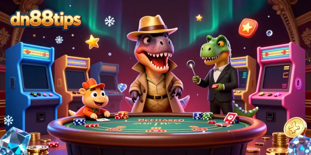 Engage in thrilling gameplay at dn88tips with vibrant characters in a dynamic casino scene.