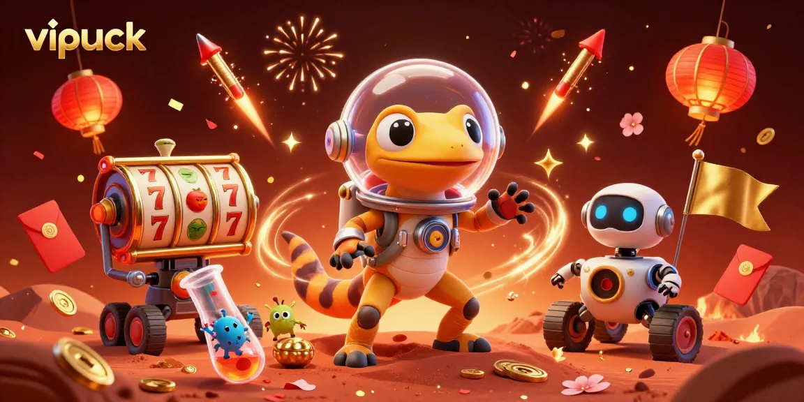 Experience the vibrant world of vipluck with a Martian gecko discovering a golden casino.
