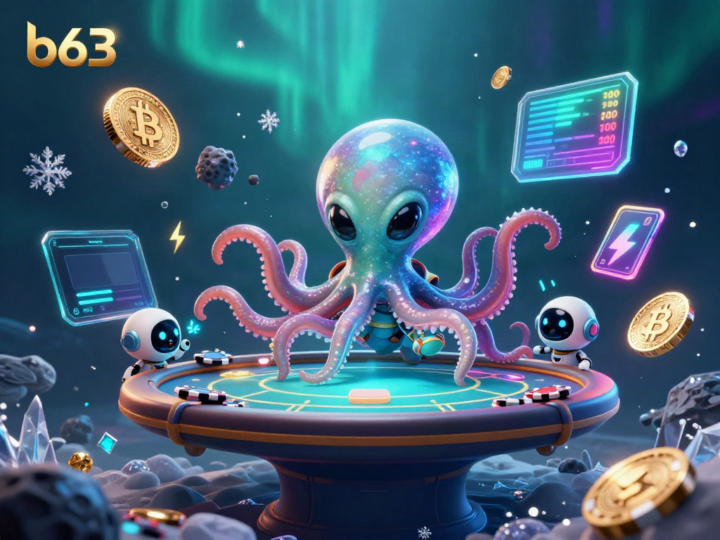 Engage in thrilling action with b63 at a floating poker table controlled by a space octopus.