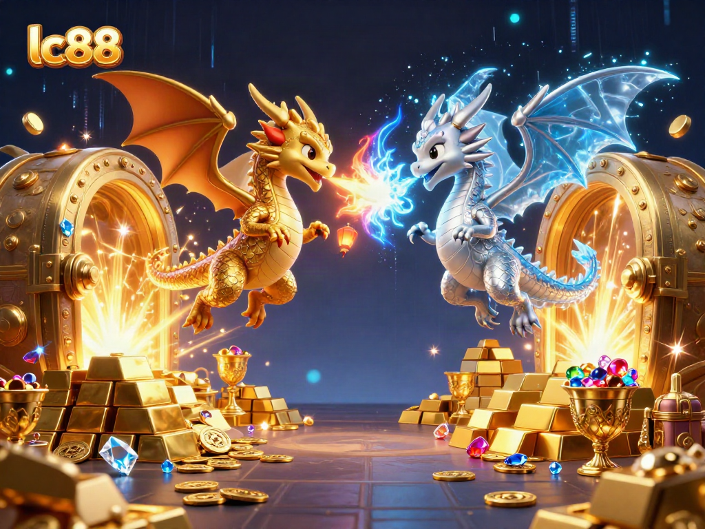 Experience thrilling wins at lc88 with dragons amidst treasures and vibrant casino elements.