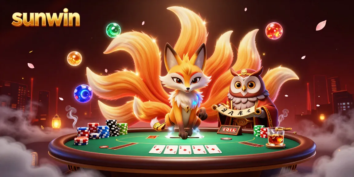 Experience thrilling moments at sunwin casino with a vibrant nine-tailed fox spirit and dynamic poker game elements.