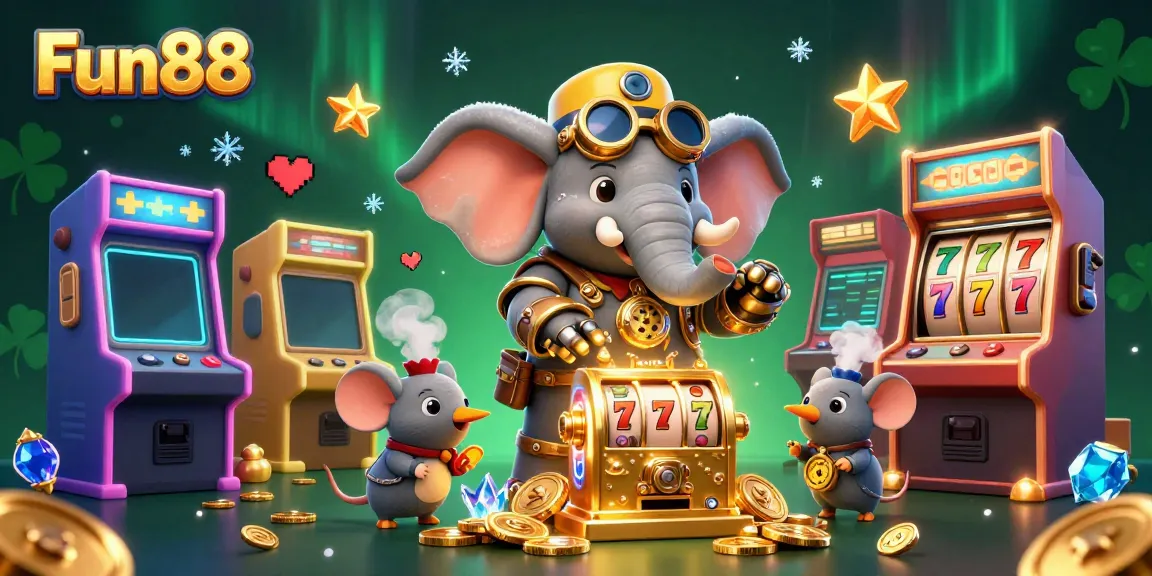 Experience thrilling wins at Fun88 with a dynamic casino scene featuring a steampunk elephant and vibrant game elements.