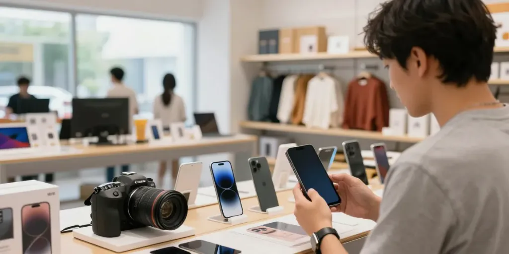 Diverse range of quality Produkte on display in a vibrant E-commerce retail setting.