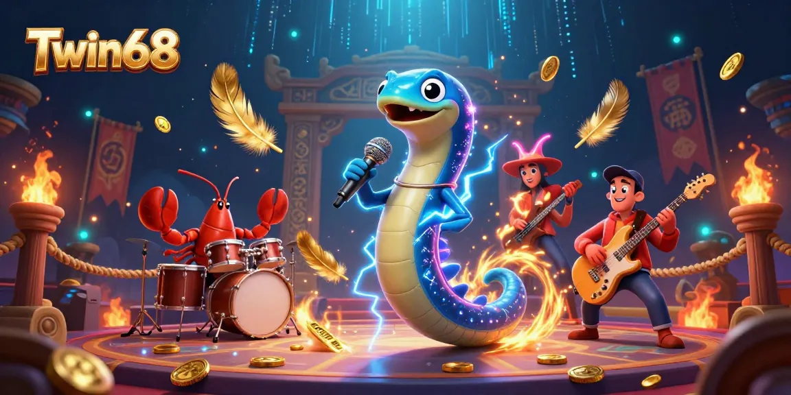 Vibrant underwater casino performance featuring Twin68's electric eel DJ with band.