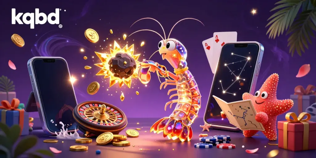 Experience thrilling kqbd action with a galactic mantis shrimp and starfish in a vibrant casino setting.