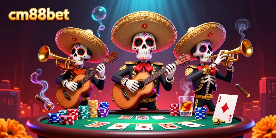 Experience the excitement of cm88bet with a vibrant mariachi band and poker scene set to win!