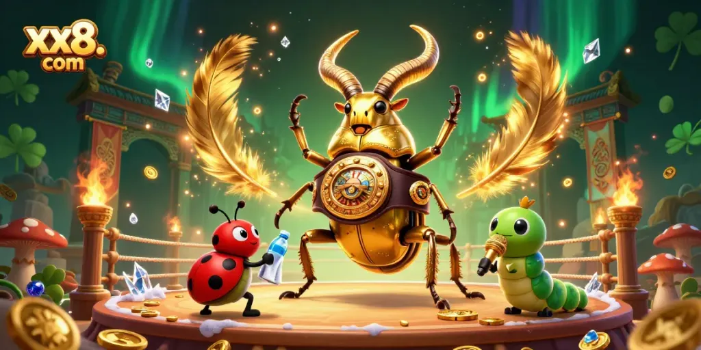 Experience thrilling action with xx8. com in a vibrant casino-themed illustration featuring dynamic characters.