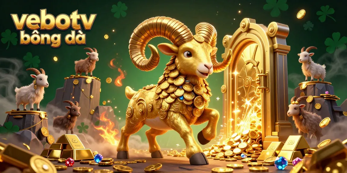Experience vebotv bóng đá with a dynamic scene of a golden ram charging at a vault of riches.