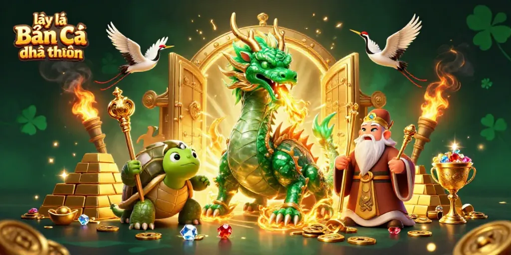 Engage in the vibrant world of lại là Bắn cá đổi thưởng with dragon and treasure elements.