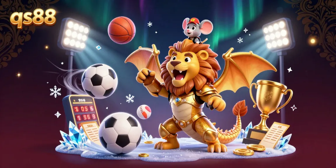 Experience thrilling games at qs88 with an ultra-detailed casino illustration featuring vibrant sports betting elements.