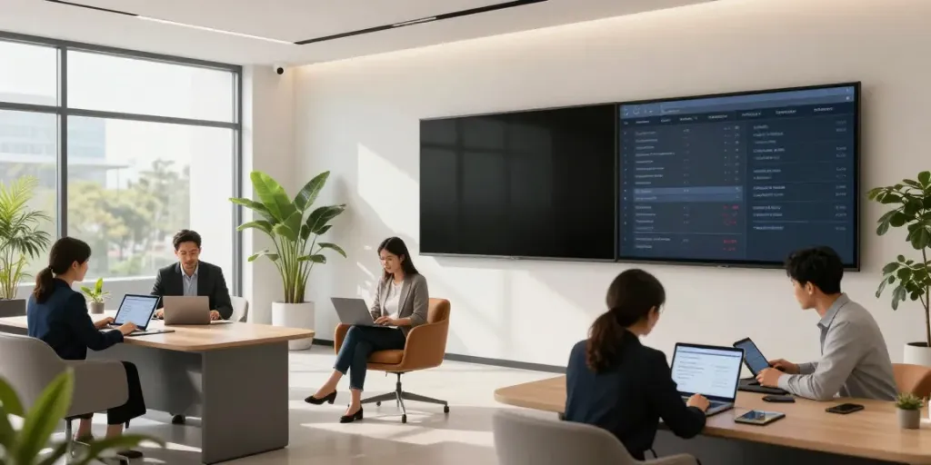 Immobilienmakler Wuppertal in modernem Büro mit professionellen Beratungen und digitaler Technologie.