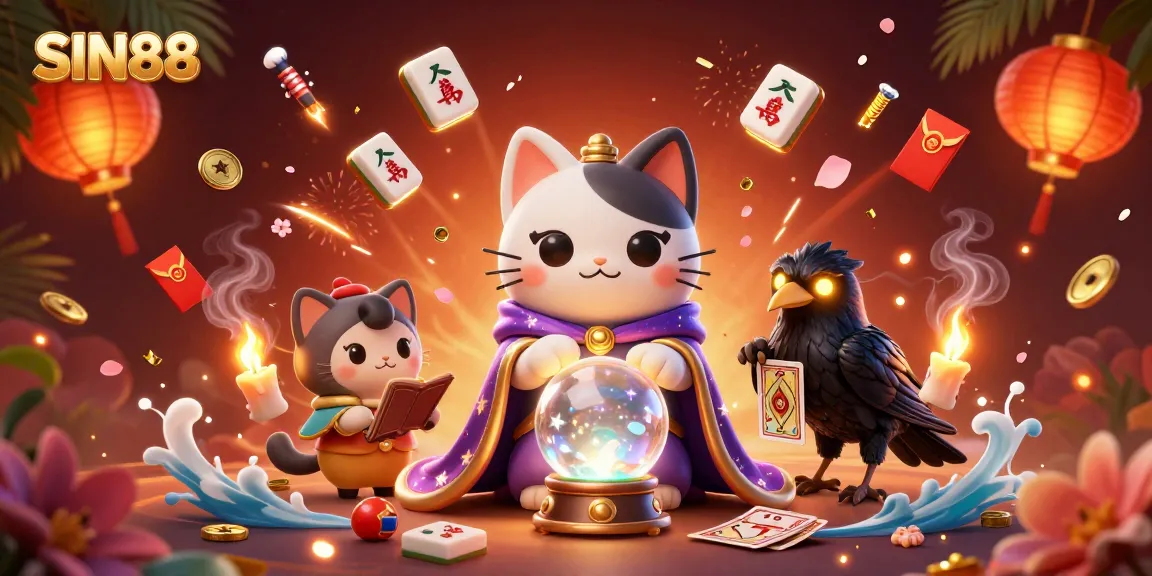 Engage in exciting gaming adventures at SIN88 with a vibrant 3D casino illustration full of mystical elements.