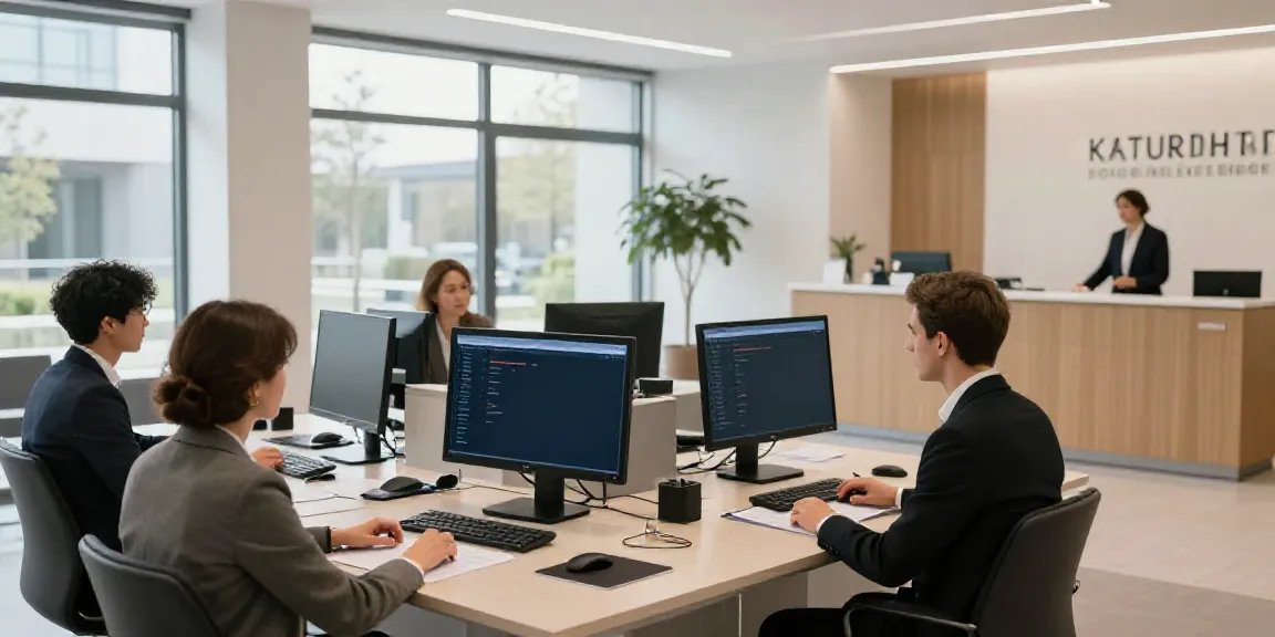 Immobilienmakler Karlsruhe in einer modernen Büroatmosphäre mit digitaler Präsentation.