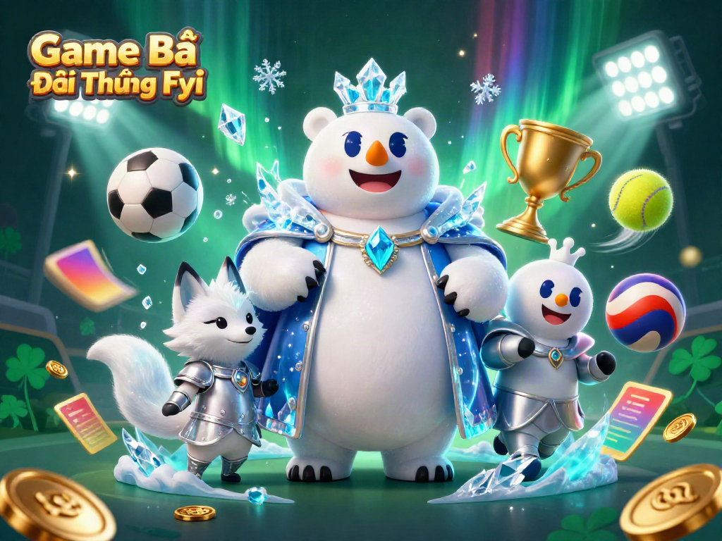 Win exciting prizes with the Game Bài Đổi Thưởng Fyi polar bear and snow fox in a dazzling casino scene.