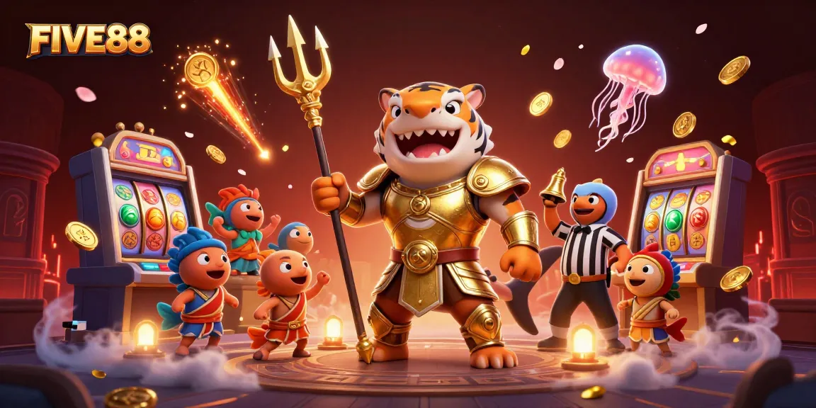 Experience excitement at FIVE88 with a fierce tiger shark and lively casino atmosphere.