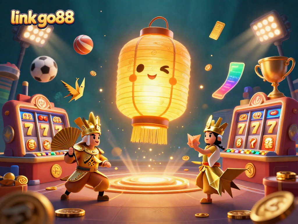 Engage with link go88 in a vibrant casino scene featuring a glowing lantern spirit and slot action