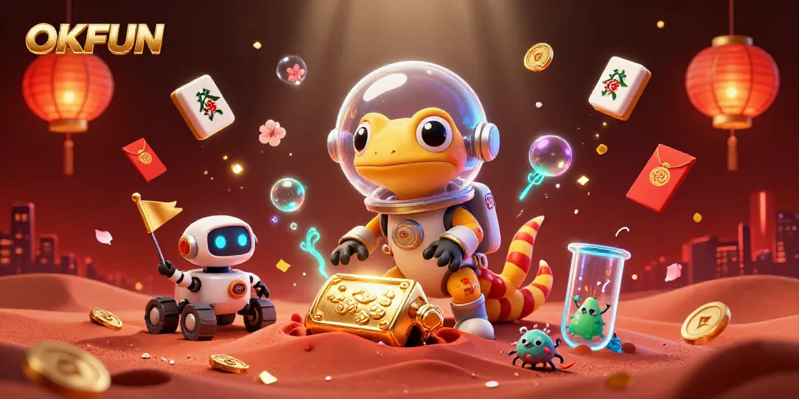 Enter the world of OKFUN, where Martian adventures and exciting casino games collide in this vibrant scene.